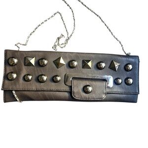 Karma Black Studded Leather Clutch